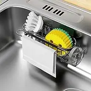 Cisily Kitchen Sink Caddy Sponge Holder in The Sink, Stainless Steel Kitchen Sink Organizer, Brush Holder, Dish Cloth Hanger, Sink Stopper Holder with 2 Installation Ways (Suction & Adhesives