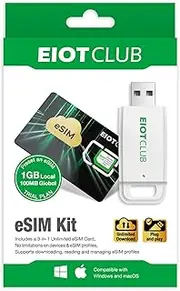 EIOTCLUB eSIM Card & Reader Bundle - Physical eSIM Card for Unlocked Android/iPhone/Router, Unlimited Downloads, Global Travel (USA/Europe/200+ Countries), Windows & macOS Support