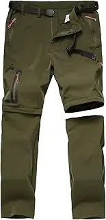 [CAMOFOXIN] Men Convertible Walking Pants with Belt, Outdoor Quick Dry Mountain Hiking Trousers (Black, Khaki)