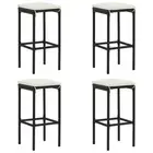 Bar Stools with Cushions 4 pcs Black Poly Rattan Outdoor Furniture Set 13446