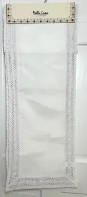BELLA CASA TABLE RUNNER WHITE WITH LACE TRIM 14 X 90 100% POLYESTER NWT