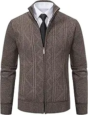 [Generic] Men's Stand Up Collar Cardigan Full Zip Regular Knitted Sweaters Slim Fit Casual Knit Jackets, Coffee, L