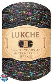 Lukche 1.5mm x 153 Yards Premium Polyester Macrame Cord Sparkle, Colorful Rop