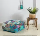 Vintage square 24" Turquoise cotton Embroidered Patchwork Ottoman Cushion cover