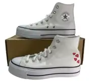 Converse by YOU Chuck Taylor Platform Lift Hi WHITE Hearts Sneaker Women Size 8
