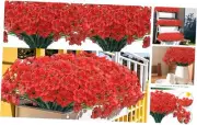 20 Bundles Artificial Flowers Outdoor UV Resistant Fake Red Flowers Plants,