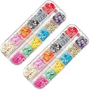 Baluue 2 Boxes 12 Flower Paillette Decor for DIY Nail Art Colorful Polymer Clay Sequins and Crystal Mud for Crafting for Manicure and Handicraft Projects