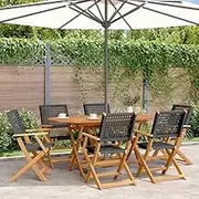 Garden Chair Folding Garden Chairs 6 pcs Black Poly Rattan and Solid Wood Patio Seating