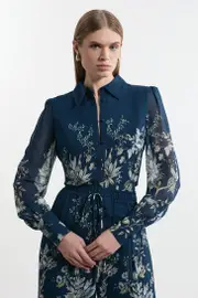 Floral Border Print Viscose Woven Shirt Balloon Sleeve Shirt