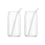 Aria Soda Can Clear Glass Tumbler with Straws (Set of 2)
