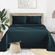 Superior Cotton Fleur De Lis Bedspread Set, Warm Blankets, All-Season Bedding, Bedroom Decor, Decorative Boho Medallion Coverlet, Includes 1 Bedspread, 2 Pillow Shams, Queen, Deep Sea