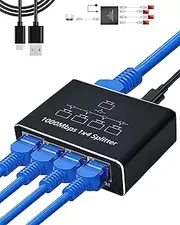 GNUADZ Ethernet Switch 1 to 4 1000Mbps Ethernet Splitter Aluminium Gigabit LAN Splitter with USB C Power Cable Suitable for Computer, Router, Set-Top, Box, TV