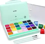HIMI Gouache Paint Set 24 Colors x 30ml Premium Jelly Cup Design Comes with 3 Paint Brushes & Palette Suitable for Students Children Beginners Artists Easy to Carry(Green Box）