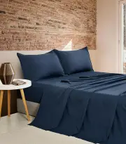 Vintage Washed Microfibre Sheet Set with 1 Pillowcase - Navy - King Single