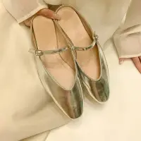 在飛比找蝦皮購物優惠-日本韓國雜誌風格包頭半拖鞋低跟平底銀色一字帶瑪麗珍穆勒鞋