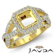 Asscher Semi Mount Diamond Engagement Halo Ring 1.4C 18k Yellow Gold Cross Shank