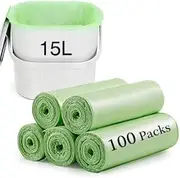 Small Trash Bags 2.6 Gallon - Compostable Garbage Bags 15 L Mini Trash Can Bin Liners Clear Waste Basket Liner Unscented Trash Sacks for Bathroom Travel Office Toilet Dorm(100 Counts, Green)