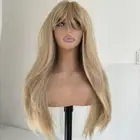 Women Cosplay Wig With Fringe Honey blonde Synthetic Hair Long Straight Layered