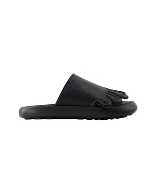 Camper Wavy Design Leather Slides Women Black Flats