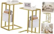 C Shaped End Table Set of 2, Tempered Glass Snack Side Table with Storage