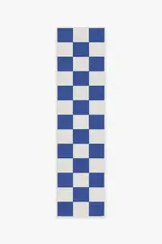 75' x 305' | Machine Washable Runner Rug | Kid & Pet Friendly | Indoor Rug | Jaque Checkered Blue Outdoor Rug | Ruggable