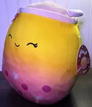 Squishmallows bergit the boba 8" super soft plush pink ombre heart drink new