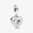 *BRAND NEW* Pandora Silver Pearlescent White Heart Double Dangle Charm 792649C01