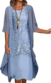 [Hebezn] Women Dresses Chiffon Two-Piece Set Office Dress Plus Size Wedding Guest Dress Summer Evening Party with Tulle