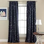 Lush Decor Star Room Darkening Window Panel, 52 by 84-Inch, Navy, Set of 2