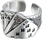 [Generic] Poker Ring - Open Ring,Flush Poker Ring Adjustable Ring Playing Card Poker Ring Jewelry Accessory for Women Men