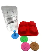 Christmas Cookie Baking Set~Silicone Mold/Cookie Press/4-Cookie Stamps