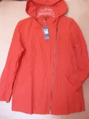 BNWT $338 Eileen Fisher Rumpled Cotton Steel RED LORY Asym Zip Hooded Jacket XS