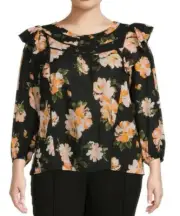 Terra &Sky Ruffle Trim Peasant Boho Blouse Women's Size 3X, 24-26w