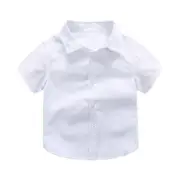 Boys Kids White Short Sleeve School Shirt Open Neck With Lay Back Collar