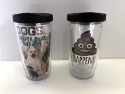 Tervis Dogs Emoji transparent Insulated Cup TO GO NEW SET of 2