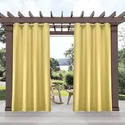 Exclusive Home Curtains Biscayne Indoor/Outdoor Two Tone Light Filtering Grommet Top Curtain Panel Pair, 54x120, Butter