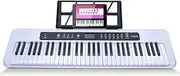 Lankro 61 Key Keyboard Piano Electric Keyboard Kit Lighted Keys With LCD Display, Microphone, Power Supply, Audio Cable, Piano Key Stickers, White