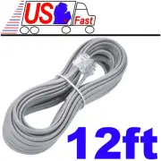 12ft RJ11 Modular 6P4C 4wire Phone/Telephone/DSL/FAX Line Flat Cord/Cable{SILVER