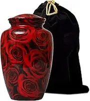 Red Rose Cremation Urn for Human Ashes – Memorial Urn for Adult Male & Female, Holds Up to 200 lbs, for Home or Burial (Design 9)