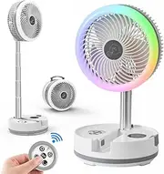 xumemall Foldable Oscillating Camping Fan with Remote, 10" USB C Rechargeable 40000mah Battery Fan with LED Colorful Lights, Portable Folded Floor Standing Fan Pedestal Fan for Bedroom Office Camping