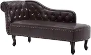 vidaXL Dark Brown Faux Leather Chaise Longue - Antique Chesterfield Single Armrest – Scandinavian Style – Solid Wood Legs – Easy-to-Clean.