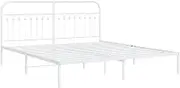 vidaXL King Size Metal Bed Frame with Headboard - 183x203 cm White, Strong Steel Frame with Metal Slats, Extra Storage Space Underneath, Elegant Design for Bedroom