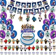 Roblx Birthday Party Decoration - 30 Piece Set Includes Balloons, Cake Tops, Spiral Decorations, Banner