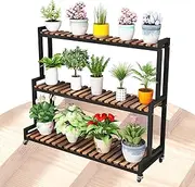 Plants Display Rack, Black/White Metal Stand - 2/3 Tier Multi-Shelf with Casters for Organization