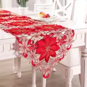 Christmas Table Runner Embroidered Table Runner Linens for Xmas Decor-Red