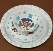 Holiday Snow Flakes and Snow Family Melamine Party Trays Dinner Plates and Bowls