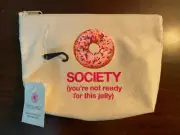 NWT DOGEARED Society Doughnut Donut Lil Zip Makeup Bag 10 L x 3W x 7H
