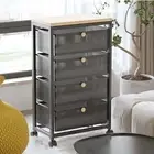 Mesh Cabinet Storage Organizer with Pull-Out Basket 4-Tier Black W/Swivel Wheel