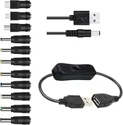 11 Connectors DC Power Cable + USB Switch Extension Cable,Extension Cord with On/Off Power Switch for Fans,Dash Camera,Bluetooth Speakers,Shaver,LED Strips