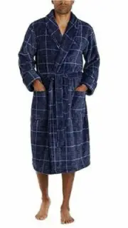 Tommy Bahama Men's Soft Plush Robe Blue Plaid Size Small/Medium w Pockets
